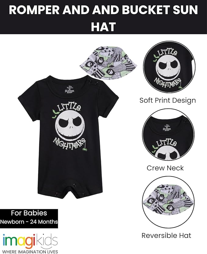 Disney Baby Romper and Reversible Bucket Sun Hat Outfit Set Newborn to Infant Sizes (Newborn - 24 Months)