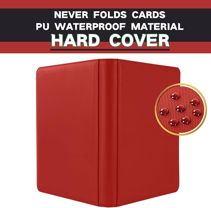 Top loader Binder, Holds 128+ Toploaders, 4 Pocket Top Loader Card Storage Case, Double-Sided Pockets for trading card in 3 x 4'' Toploaders（Red）