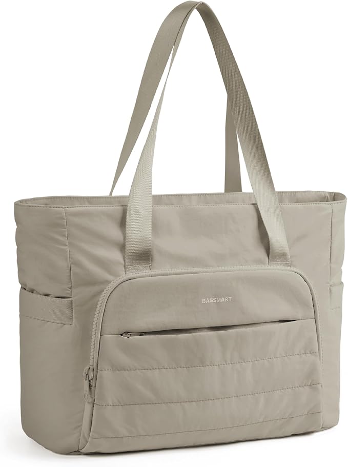 BAGSMART Tote Bag for Women, Lightweight Tote Bag with Yoga Mat Strap, Quilted Handbag for Daily, Work, Gym