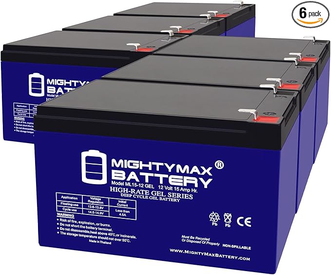 Mighty Max Battery 12V 15AH GEL F2 Replacement Battery Compatible with Little Tikes H2 Toy Car - 6 Pack