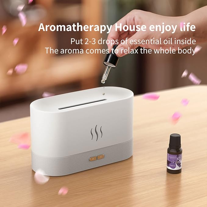 Flame Essential Oil Diffuser, Upgrade 7 Colour Lights Aromatherapy Diffuser, Super Quiet Air Humidifier, Electric Aroma Diffuser, Waterless Auto-Off for Home Office Room - Black