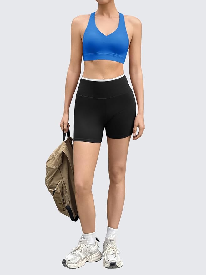 Aoysky Womens Criss Cross Back Sports Bras Racerback V Neck Adjustable Straps Medium Support Yoga Workout Crop Top