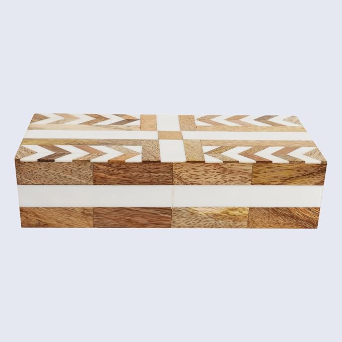 Handicrafts Home White Decorative Storage Box with Lid Wooden Coffee Table Storage Box Decorative Box Organizer for Living Room Home Decor – Resin Inlay Patisserie Adorn Collection- 10x4.5x2.5