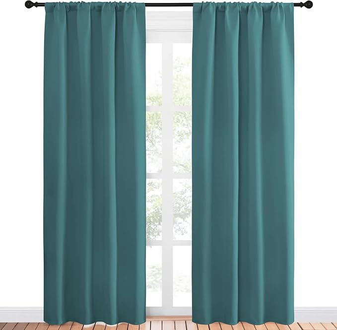 NICETOWN Blackout Curtain for Kitchen Window - Function Thermal Insulated Blackout Panels for Bedroom - 1 Pair, Sea Teal - Rod Pocket Style - 42 by 84 inches