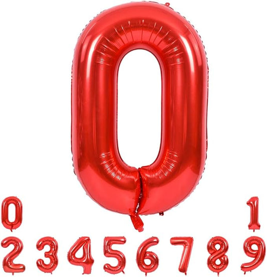 TONIFUL 40 Inch Red Large Numbers Balloons 0-9, Number 0 Digital 0 Helium Balloons, Foil Mylar Big Number Balloons for Birthday Party Anniversary Supplies Decorations