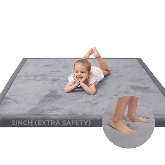 Large 79"x118" Baby Activity Play Mat for Floor,2" Extra Thick Elasti Foam Mat for Tummy Time &Crawling,Non-Slip Nursery Rug for Infants,Toddlers & Kids,Tatami Style for Classroom&Playroom (Dark Grey)