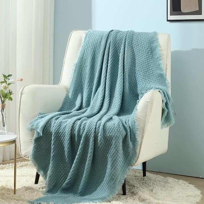 CREVENT Knit Throw Blanket for Couch Sofa Chair Bed Home Decoration, Soft Warm Cozy Light Weight for Spring Summer Fall (50''X60'' Teal Blue)