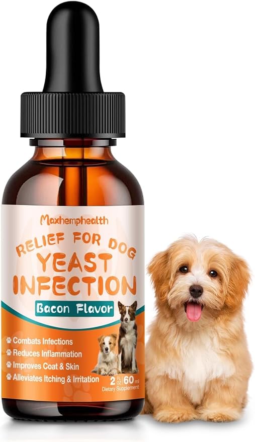 Yeast Infection Treatment for Dogs - Natural Yeast Relief for Dogs - Anti-Yeast Drops for Itchy Ears, Paws & Skin Allergy Relief, Herbal Supplement for Dog, 2 FL OZ Bacon Flavor