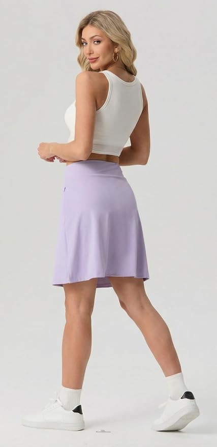 PrinStory 19" Tennis Skirt for Women Athletic Skort with Zipper Pockets | Workout Skort, Built-in Shorts, High Waisted, Split Hem, Knee Lentgh, Golf, Pickleball, Sports