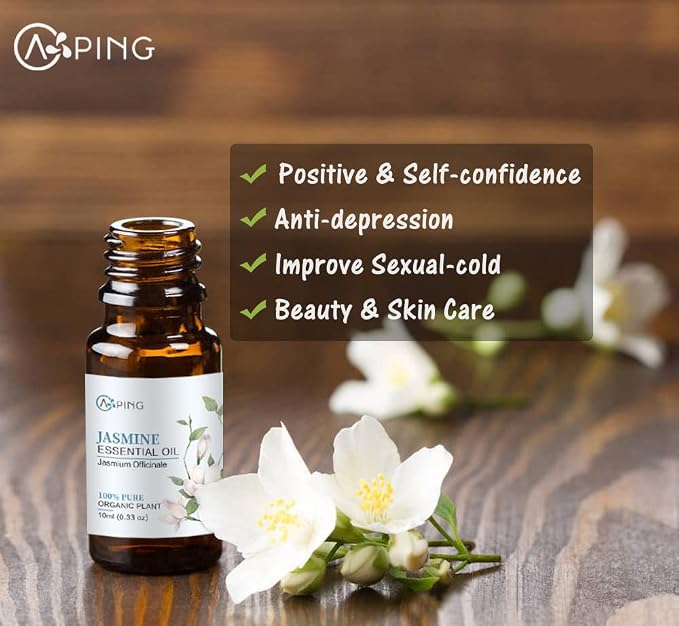 2-Pack Jasmine Essential Oil - 100% Pure Organic Natural Plant (Jasmium Officinale) Jasmine Oil for Diffuser, Aroma, Spa, Massage, Yoga, Perfume, 2x10ML