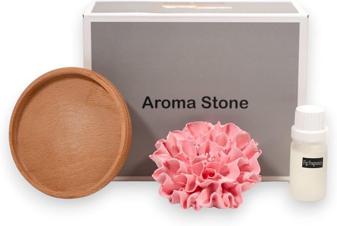 SINT Aroma Diffuser Diatomite Carnation Flower with Wooden Stand | Essential Oil Diffuser with Aromatherapy Fragrant Oil | Diffusers for Home, Oil Diffuser, Room Décor | Pink, Fig Fragrance 10 ML