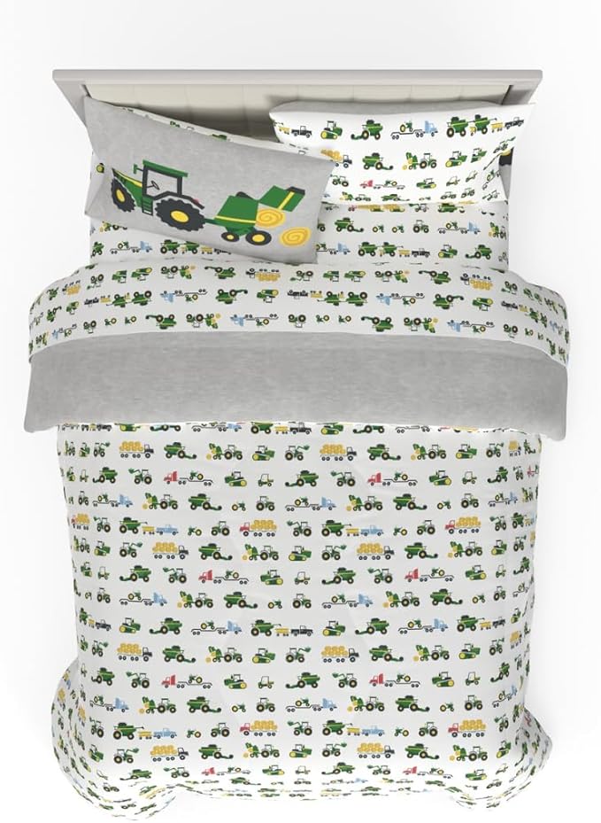 Franco Kids John Deere Farm Equipment Bedding 5 Piece Super Soft Comforter and Sheet Set, Full, (Officially Licensed Product)