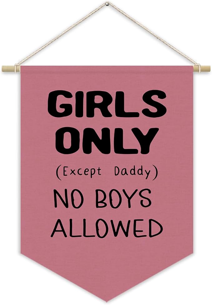 Girls Room Sign Decor Banner,Girls Only No Boys Allowed Door Sign Pennant Flag,Pink Cute Wall Decor for Teen Girls Bedroom Playroom Toddler Little Girl Stuff Wall Hanging Linen Banner 15x11 Inch