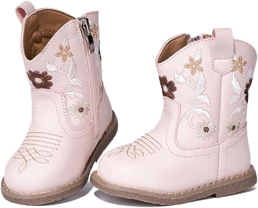 Newsonet Baby Cowboy Cowgirl Boots Infant Western Boots Toddler Boys Girls Round Toe Riding Mid Calf Boots All Seasons for 6 9 12 18 24 Months