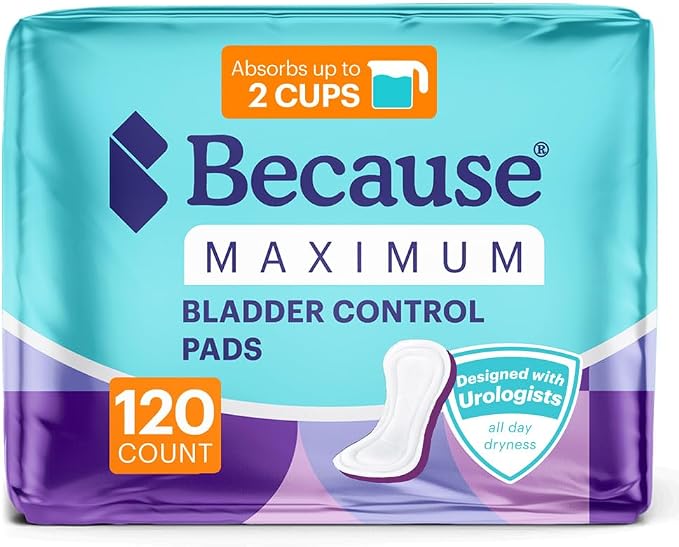 Because Incontinence Pads for Women – Maximum Absorbency for Moderate Bladder Leaks, Discreet Daily Protection, Individually Wrapped, 120 Count, New Version