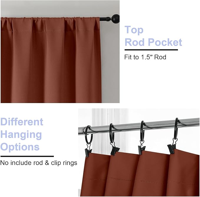 Simplebrand Ava Terracotta Blackout Curtains for Bedroom, 72 Inch Length, 2 Panels, Privacy Thermal Insulated, Rod Pocket, Window Curtains for Patio, French Door, W40 x L72 Inch