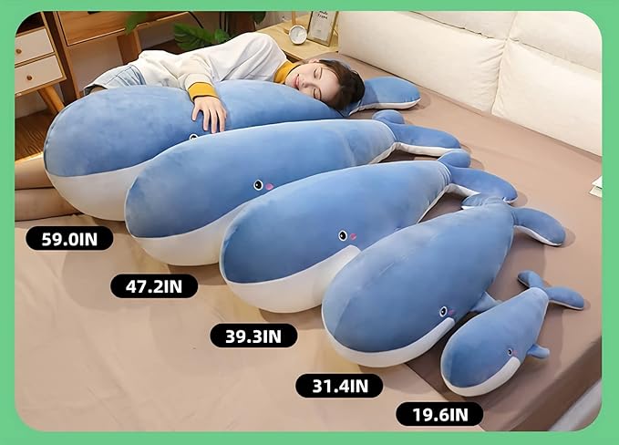 Blue Whale Plush Toy, Large Stuffed Animal, 31.4IN Super Soft Body Pillow, Whale Stuffed Animal for Girls & Boys