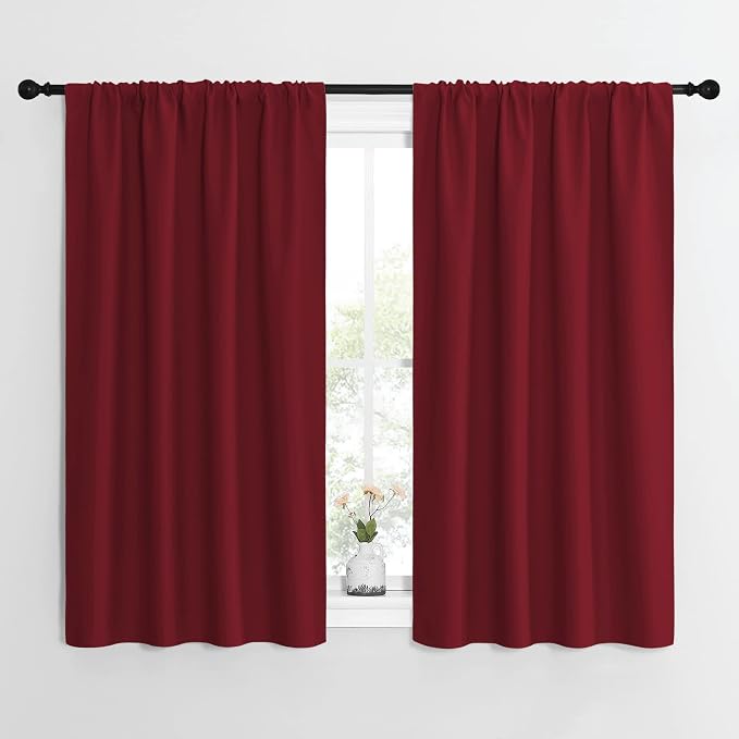 NICETOWN Christmas Burgundy Curtains Blackout Drape Panels - Lights Block Out Window Treatment Short Curtain Sets for Loft and Basement Decoration (Set of 2, 42 by 54-Inch)