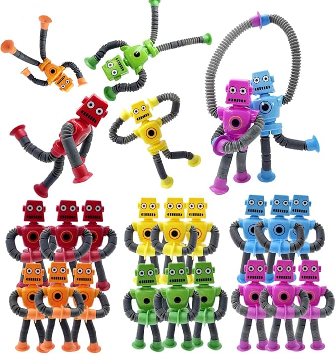 24PCS Suction Cup Robot Toy,Toys for Kids with Autism,Autism Sensory Products,Suction Cup Toy,pop Tubes Robots Stress and Anxiety Relief for Kids 3 4 5 6 7,Christmas Easter Gifts for Girls and Boys