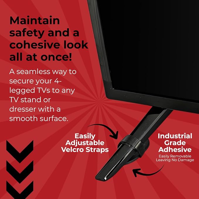 TV Anchor, No-Drill, Anti-Tip, Adhesive TV Safety Straps - Just Peel & Stick to Childproof and Babyproof Your Home 4-Pack