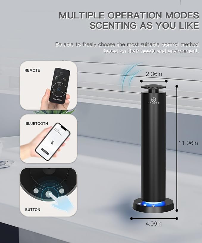 Waterless Diffuser,1800 Sq.Ft APP Control LED Light Ultra Quiet | 120ml Wireless Rechargeable Cold Air Essential Oil Diffusers, Button Control, Black Design, Modern Home & Bedroom
