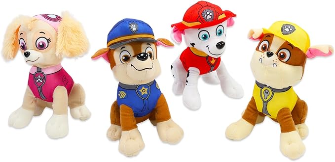 Paw Patrol Plush Toy Set - 4 Pack Bundle with 7" Plushies for Kids Featuring Chase, Marshall, Skye, Rubble Plus Stickers, More | Paw Patrol Dolls Plush for Boys, Girls