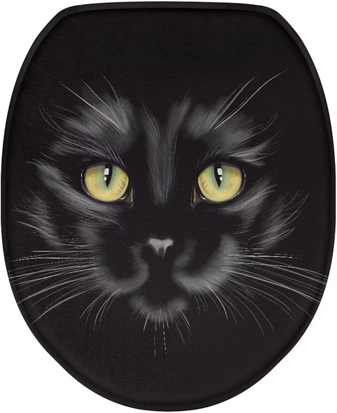 Black Cat Toilet Seat Lid Cover for Bathroom Black Cat Toilet Lid Cover with Elastic Band Elongated Universal Toilet Tank Cover Replacement Toilet Bathroom Cover Elongated Oval Round Lid