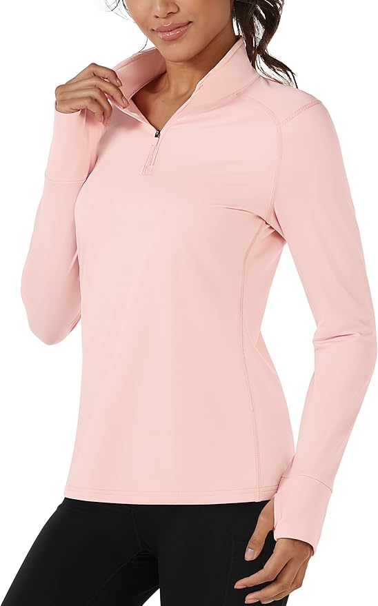 TACVASEN Women's Quarter Zip Sweatshirt Fleece Long Sleeve Workout Pullover | Lightweight Breathable Thermal Fabric,Mock Neck Design,Athletic Tops,Ideal for Gym Running Activities