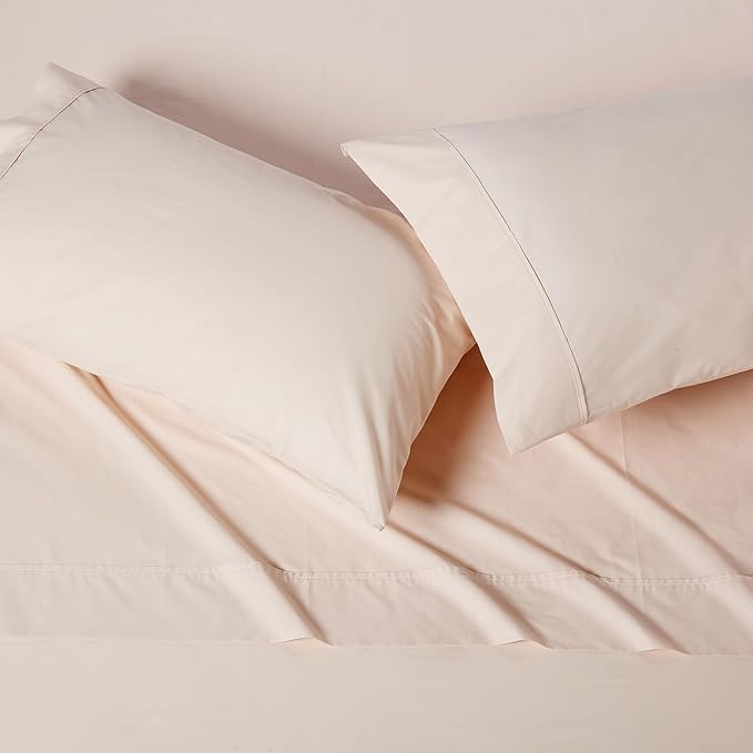 Amazon Basics 100% Organic Cotton Kids' Sheet Set with Pillowcase, Queen Size, Pale Pink