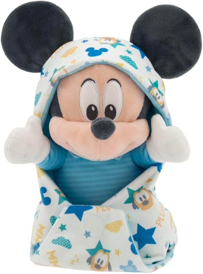 DISNEY STORE Unisex-Children Babies Collection: Mickey Mouse Plush in Swaddle with Detailed Plush Features - Official Soft Toy - Stuffed Animals for Babies - Perfect for Fans & Kids