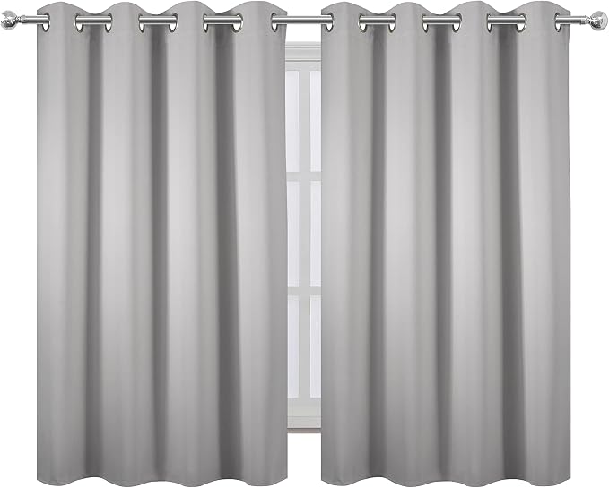 LEMOMO Blackout Curtains 52 x 45 inch/Light Grey Curtains Set of 2 Panels/Thermal Insulated Room Darkening Bedroom Curtains