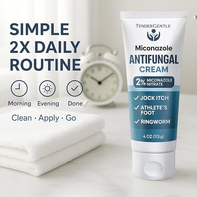 Miconazole Antifungal Cream for Skin - 4 oz Tube, 2 Pack - Miconazole Nitrate for Jock Itch, Athlete's Foot, Itching, and Ringworm