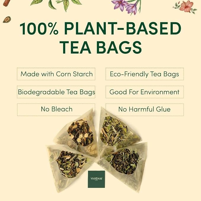 VAHDAM, Assorted Herbal Tea Variety Pack (6 Variants, 36 Tea Bags) Caffeine Free, Gluten Free, Non GMO | Eco Friendly Long Leaf Pyramid Tea Bags I Tea Gift Set for Men and Wome