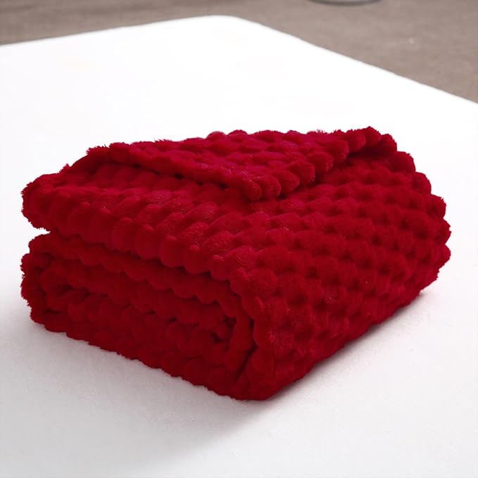 Puncuntex Red Throw Blanket 90"×90" inches Fuzzy 3D Jacquard Decorative | Flannel Fleece Super Soft Plush Cozy Blanket for Couch Sofa Chair Lightweight