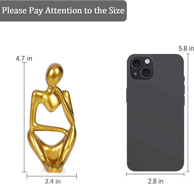Sandstone Resin Thinker Statue Style Abstract Sculpture, Gold, Right | Small Statue Collectible Figurines, Modern Aesthetic Ornament for Home Office Bookshelf Desktop Coffee Table Decor