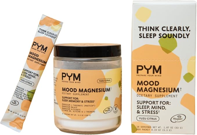 PYM Mood Support Magnesium Bundle – 30-Serving Jar + 10-Serving Stick Packs | Magnesium Glycinate, L-Threonate & Malate | Cortisol Reducer | Vegan, Non-GMO, Made in USA