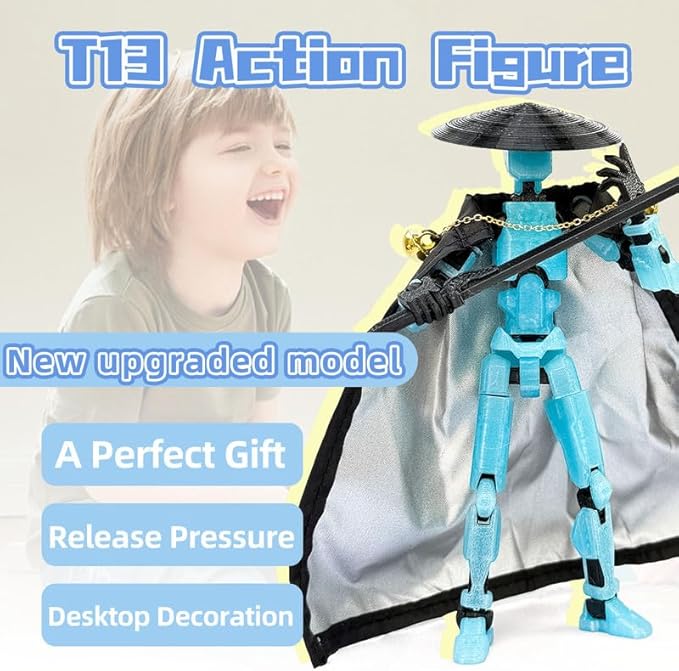 Assembly Completed T13 Action Figures,T 13 Action Figure, Robo 13 3D Printed Action Figure - The Ultimate Hero for Action-Packed Playtime,5.2 Inch (Blue (Glows in The Dark))