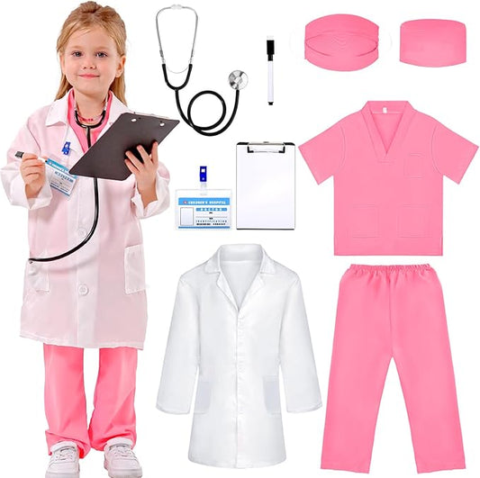 Liberry Doctor Costumes for Kids, Toddler Dress Up Clothes with Real Stethoscope, Halloween Pretend Play Gift for Girls