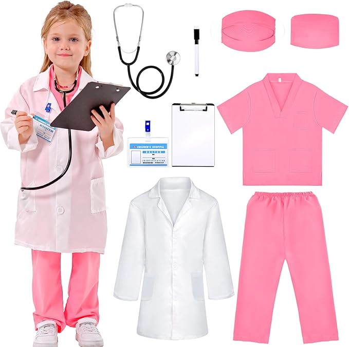 Liberry Doctor Costumes for Kids, Toddler Dress Up Clothes with Real Stethoscope, Halloween Pretend Play Gift for Girls