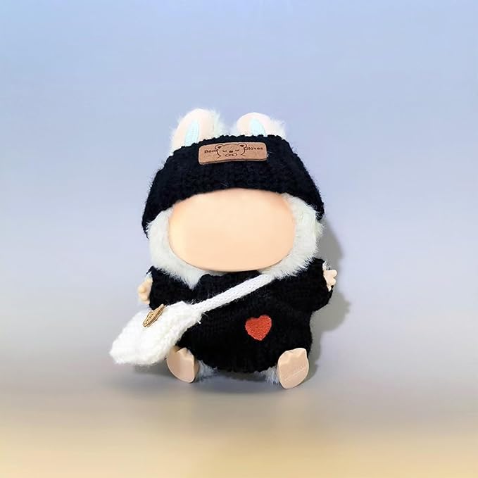 ebuddy 3 Sets Doll Clothes for 17cm Plush Doll-Knit Outfit Set Sweater Collection Heart Pattern Top + Hat + Crossbody Bag for 6.7" Dolls (Doll and Glasses Not Included)