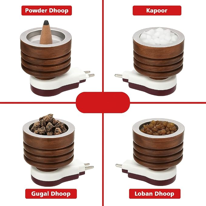 Electric Wooden Camphor Burner & Essential Oil Diffuser | Kapoor Dani for Pooja, Havan, Meditation | Fragrance Diffuser & Kappor Stand for Home & Office Use (Wooden)