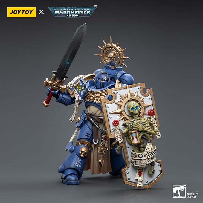JoyToy Warhammer 40K 1/18 Action Figure Mecha Joy Toy Model Toys Ultramarines Primaris Captain with Relic Shield and Power Sword