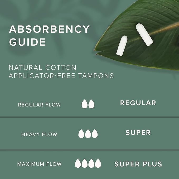 Veeda 100% Natural Cotton Tampons Super Absorbency - Non-Applicator Tampons with Leak Proof Protection - Unscented, Chlorine & Toxin Free - 16 Count (Pack of 2)