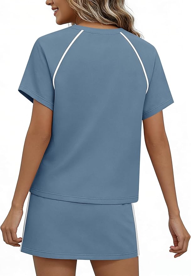 Womens 2 Piece Skirt Sets Summer Tennis Outfits Vacation Skort Set | Two Piece Sets, Short Set, Athletic Workout Golf Outfits, Crew Neck, Color Block, Drawstring, Workout Mathcing Lounge Sets