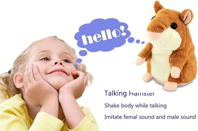 Talking Hamster, Interactive Stuffed Plush Animal Talking Toy Cute Sound Effects with Repeats Your Said Voice, Best Buddy for Kids Gift Age 3+ (Brown)