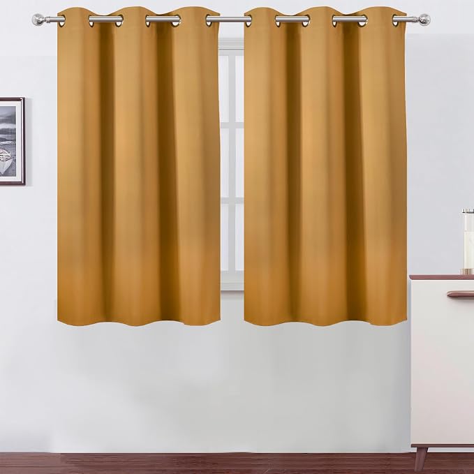LEMOMO Mustard Yellow Blackout Curtains/38 x 54 Inch/Set of Two Panels Grommet Living Room Curtains