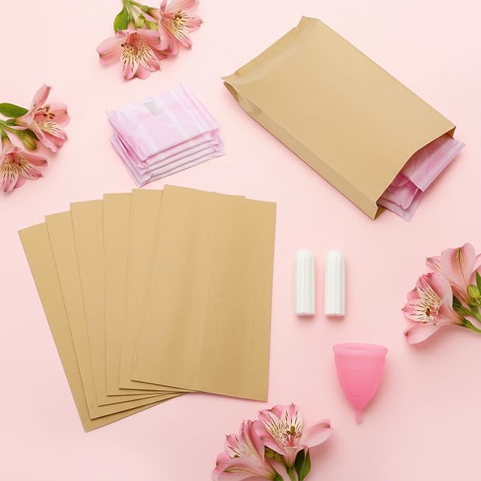 ZOOFOX 300 Pieces Waxed Kraft Sanitary Napkin Disposal Bag, Leak Proof 5.5" x 10" Waste Receptacle Paper Liner, Commercial Business Restroom Bathroom Janitorial Personal Dispenser for Tampon and Pad