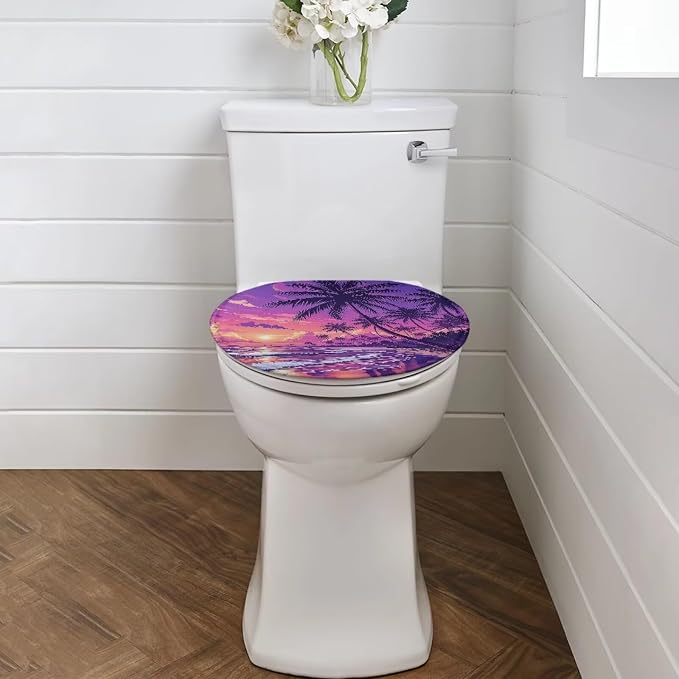Hawaii Toilet Seat Cover for Bathroom Purple Hawaii Toilet Lid Covers for Bathroom Elongated Dust Cover Replacement Soft Bathroom Replacement Elongated Oval Round Lid Easy to Clean