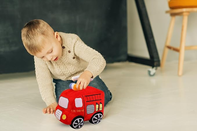 Soft Plush Fire Engine Stuffed Truck Toy Super Cute Rescue Vehicle Plushie Excellent Gifts for Kids or Birthday Party 10 Inches (Fire Engine)