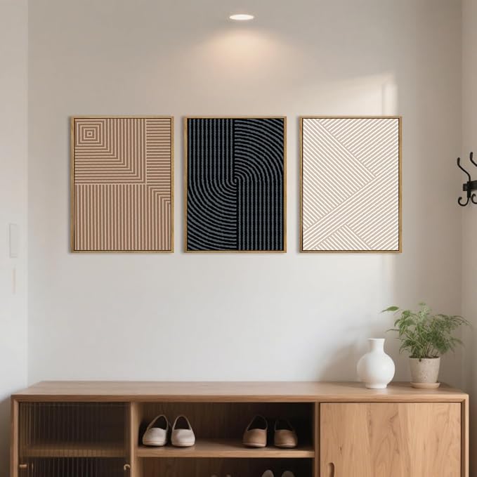 ANHUIB Neutral Canvas wall art Boho Modern Wall Decor Abstract Line Painting 12x16 Inch Set of 3 for Living Room Bedroom Bathroom